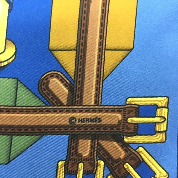 479195AH (S2) Hermes Scarf Les Sangles Carre 90 Multicolor Silk 100% - Picture 7 of 9